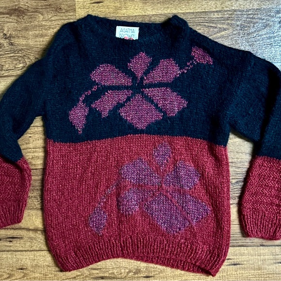 Agatha Brown • Medium • Black/Burgundy • Floral • Kid Mohair • Italy • Sweater - Picture 1 of 13